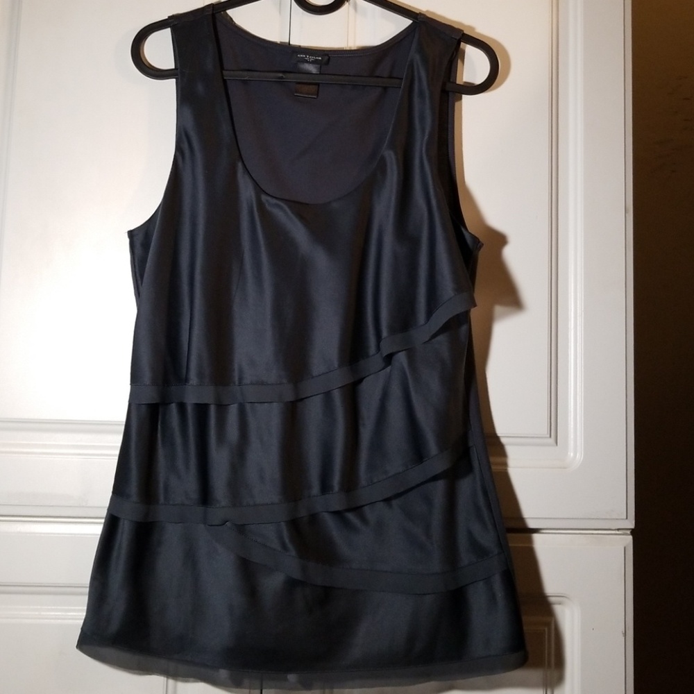 Ann Taylor Black Ruffled Sleeveless Blouse